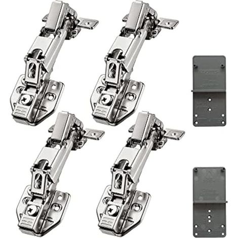 Clip–On 165 Degré Plein Recouvrante Charnieres 35mm avec Hydraulique Amortissement Soft Close Charnière pour Meuble Armoires de Porte de Placard Cuisine Complètement en Applique Lot de 4