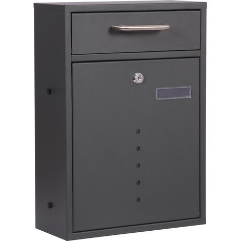 Wiltec Briefkasten anthrazit V51 Postkasten mit Namensschild, Sichtfenstern und 2 Schlüsseln als Wandbriefkasten oder Standbriefkasten