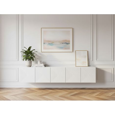Bobochic – Meuble TV suspendu 200 cm – 4 portes – 6 étagères – Couleur blanche – Style moderne – Fabriqué en Europe (1/5)
