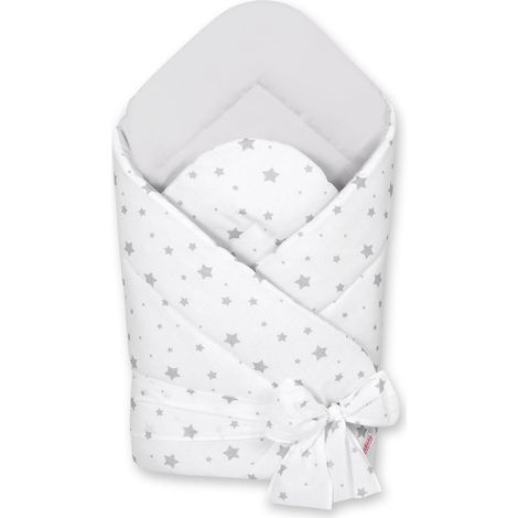 Manta suave de doble cara para bebés con lazos - mini estrellas grises sobre fondo blanco
