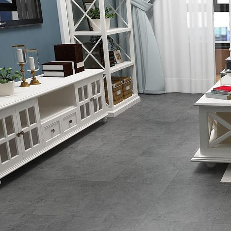 Lino Sol Adhesif Gris Epais Dalle PVC Adhesive Sol Beton Carrelage Adhesif Sols 30x30 Dalle PVC Sols Salon Parquet pour Salle de Bain Cuisine Chambre Corridor Imperméable 4 Dalles (1/5)