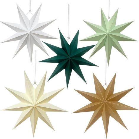 Set mit 5 Papier-Weihnachtssternen, dreidimensionale Hänge-Weihnachtssterne, ideal für Weihnachts- und Geburtstagsdekorationen (1/5)