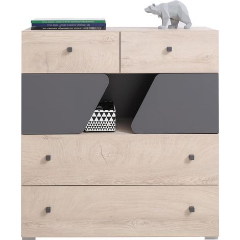 Jugendzimmer Kommode in Eiche mit anthrazit DIAMANTE-133