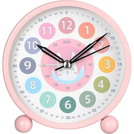 Réveil éducatif pour la petite enfance - joli réveil de bureau (motif lapin rose)