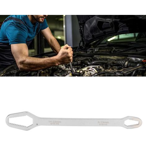 Clé à douille double, clé à fourche auto-serrante double, clé multifonctionnelle réglable 8-22 mm pour usage domestique, argentée. (1/5)