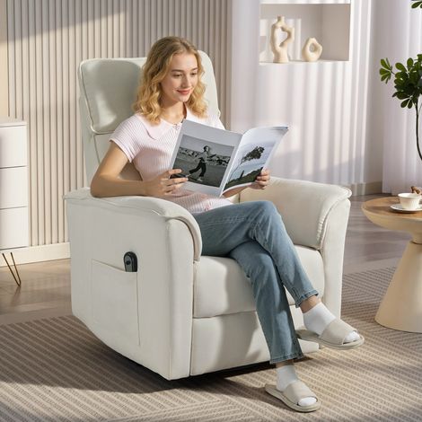 Fauteuil inclinable électrique avec fonction d'inclinaison, dossier réglable, appui-tête pour salon, blanc crème (1/5)