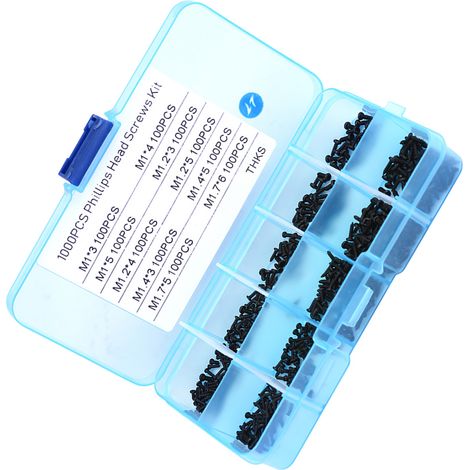 Kit de 1000 vis autotaraudeuses à tête cruciforme, assortiment M1 M1.2 M1.4 M1.7 pour projets DIY (1/5)