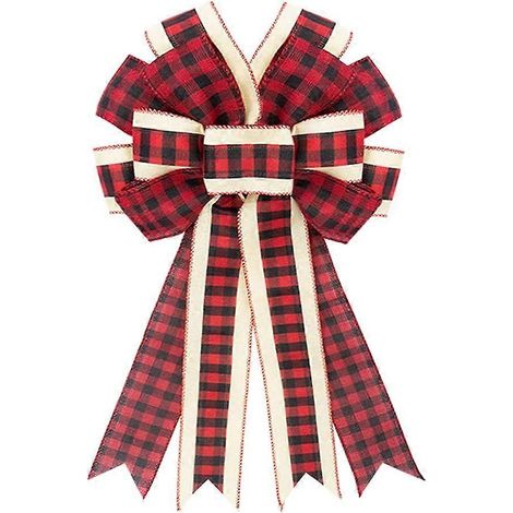 Grands nœuds décoratifs pour couronnes de Noël, ruban à carreaux rouges et noirs, idéal pour décorer couronnes, sapin, maison, jardin, intérieur et extérieur. (1/5)