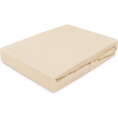 Sábana bajera ajustable de 140x200 cm, tejido elástico jersey 100% algodón, color beige claro. (1/5)