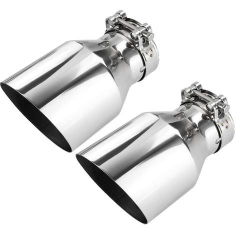 2 Pièces Embout d'Échappement 63mm (2,5"), Sortie Echappement Voiture Universel avec Longueur 6,7" Acier Inoxydable pour Pot Catalytique et Tuyaux d'Échappement (Brillante Argent) (1/5)