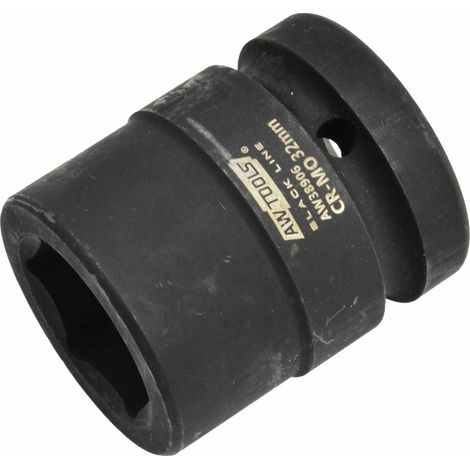 Vaso de impacto corto hexagonal 1" AWTOOLS, modelo 30mm, ideal para mecánica industrial pesada, acero CrMo ultra resistente, línea Black Line duradera y profesional.
