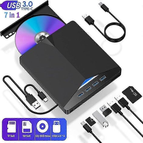 Lecteur/graveur CD/DVD externe USB 3.0 pour Windows 7/8/10/11 (1/5)