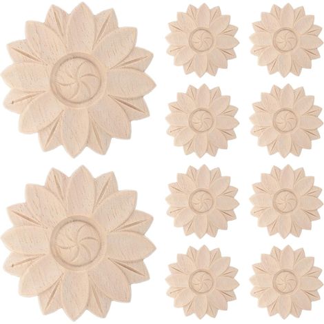 10pcs Round Flower Carved Wooden Appliques for Furniture Decoration, Versatile Use and Easy to Glue, for DIY and Interior Decoration (1/5)