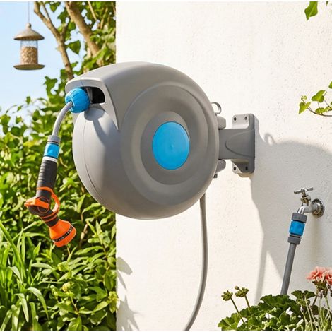 Avvolgitubo automatico da parete 20 m blu in plastica 45×18×35 cm – MEUBLIV (1/5)