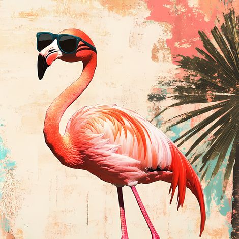 Tableau sur verre flamant rose stylé 30x30 cm - Impression sur Verre - Image HD imprimée sur Verre - Tableau mural décoratif en verre - Finition Brillante - Fabriqué en France (1/5)