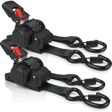 Sangle à Cliquet Rétractables, 2,5 cm x 3,5 m Sangles d’Arrimage Automatiques et Robustes, Résistance à la Rupture maximale de 1360 kg avec Crochet S pour Déménagement Remorque Moto Kayak (1/5)