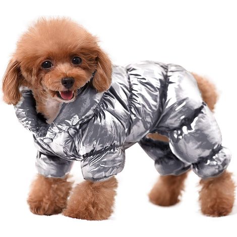 Combinaison intégrale imperméable pour temps froid, manteau d'hiver coupe-vent et isolé avec pattes pour petites races, argent