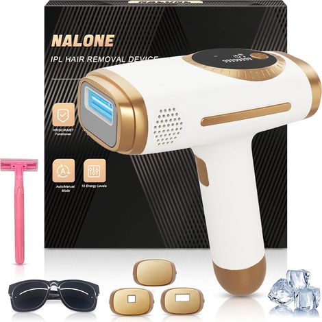 Épilateur Lumière Pulsée avec Refroidissement 10 Niveaux d'Énergie Epilateur laser 4-en-1 sans douleur, pour femmes et hommes, adapté à visage, aisselles, bikini, jambes et corps entier (1/5)