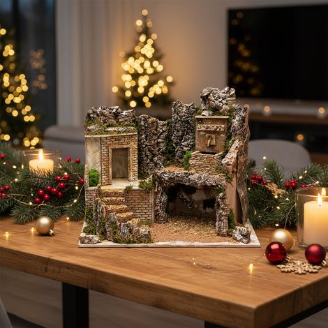 Scenario presepe con luci e fontana per decorazione natalizia h 42 cm (1/3)