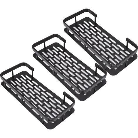 Panneau de rangement pour douche 3 niveaux sans perçage rectangulaire en aluminium, panier d'étagère pour salle de bain, noir (1/5)