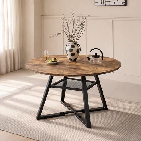 Tavolo rotondo industriale da 120 cm, in metallo e piano d'appoggio per cucina e soggiorno, scrivania rotonda (1/5)