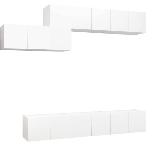 Conjunto de muebles mueble aparador TV televisión salón dormitorio salón 7 piezas blanco madera contrachapada 020025151 (1/4)