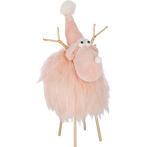 Statuette Renne Déco "Bonnet & Foulard" 36cm Rose Clair (1/3)