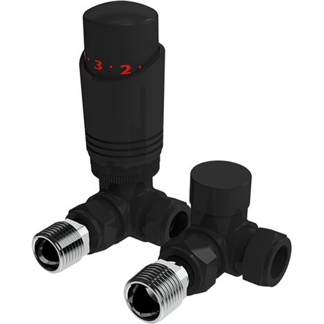 Black Corner Thermostatic TRV Radiator Valves 1/2 x 15mm