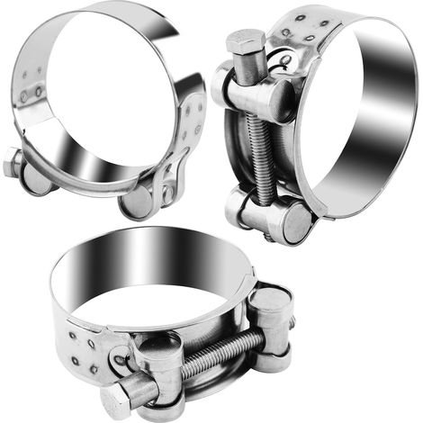 3Pcs Collier de Serrage à Boulon en T en Acier Inoxydable, 52-55mm Collier de Tuyau d'Échappement Réglable, Collier de Serrage de Tuyau d'Admission Intermédiaire Pour Tuyau d'aération (1/5)