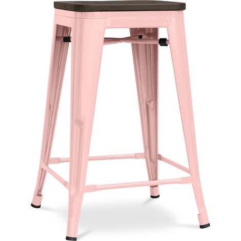 Sgabello da bar - Design industriale - Legno e acciaio - 60cm - Stylix Pastel orange