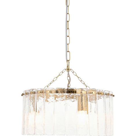 Endon Karine Suspension en laiton vieilli brossé et verre texturé transparent fait main, 3 ampoules E14 (1/5)