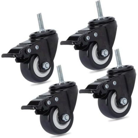 Lot de 4 roulettes pivotantes en polyuréthane pour chaise de bureau - M8 x 25 mm - Charge maximale : 240 kg - Roulettes pivotantes de rechange - Avec freins (1/4)