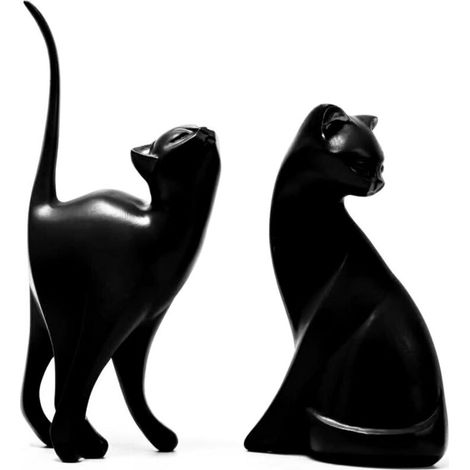 Statue Décoration Intérieure Chaton en Résine, Sculpture Abstraite Animal, Accessoires Modernes, Cadeau Amoureux Noir (1/5)