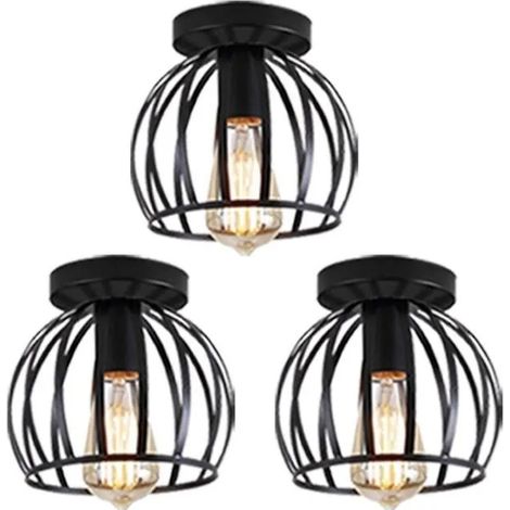 Yowei Lot de 3 Plafonnier en Cage Noir Lustre Plafonnier Industrielle Vintage pour Chambre Cafe Bar (1/4)