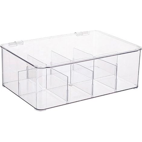 Fächerorganizer für Tee- und Kaffeebeutel mit herausnehmbaren, transparenten PET-Trennwänden, praktische Aufbewahrung für Kaffee- und Teezubehör. (1/5)