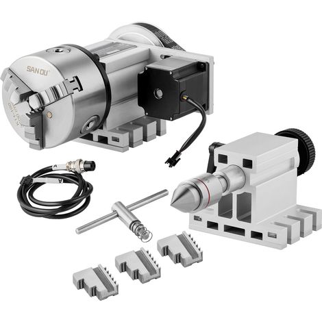 Mophorn Testa divisoria, fresatura CNC Router - Mandrino a 3 griffe da 100 mm, 4° asse, altezza centrale 65 mm, contropunta MT2, rapporto di trasmissione 6:1, accessorio universale per incisione