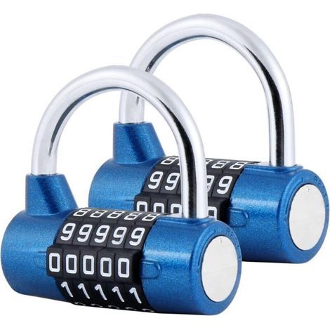 Cadenas à Combinaison à 5 Chiffres, 2 Pcs Cadenas pour Gymnase, Peut être Réinitialisé Serrures à Combinaison pour casier, boîte à outils, clôtures, vélo, etc Bleu (1/5)