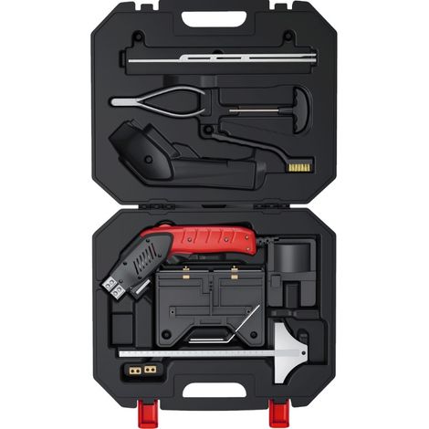 L'Outil Parfait – Couteau thermique 200W avec 2 lames 150/200mm – Guide d'angle et de coupe – Pour travaux de plaquiste (1/5)