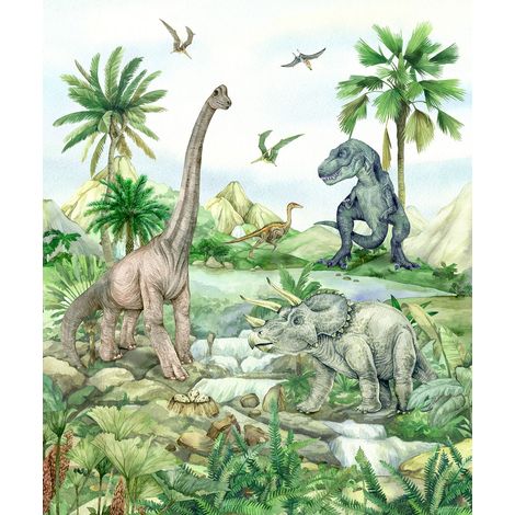 papier peint panoramique dinosaures vert - Sanders & Sanders (1/3)