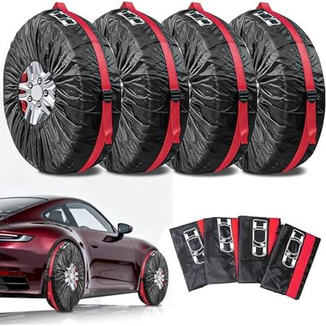 Lot de 4 sacs à pneus de 13 à 18 pouces, imperméables à la poussière, housses de protection pour pneus de voiture avec poignée de transport, sac pour pneu de voiture pour un transport et un (1/4)