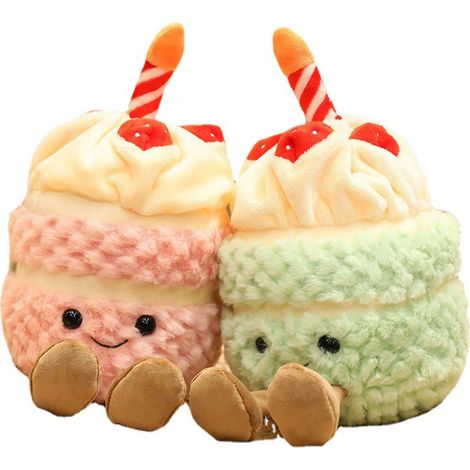 Peluche gâteau d'anniversaire conçue pour les filles, rembourrage mignon en coton PP très élastique, convient aux fêtes de mariage, rose, 28 cm, poids 0,15 kg. (1/5)