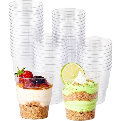 48 Coupes à dessert, Plastique dur transparent, 240ml, Réutilisables, Pour buffets, Mariages, Fêtes