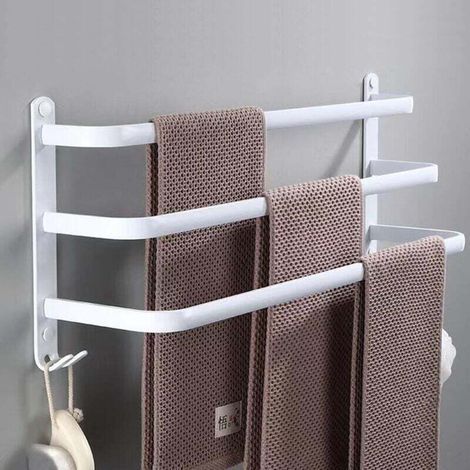 Porte Serviette Salle de Bain Murale sans Percage Support 60CM Blanc (1/4)