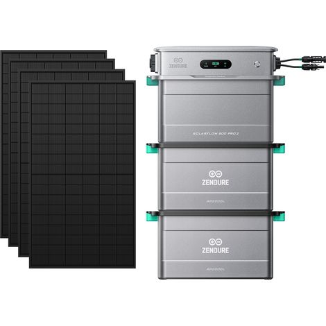 Zendure SolarFlow 800 Pro 2 - Stockage énergétique solaire domestique 800W, gestion intelligente, IP65, avec 450Wx4 Panneau Bifacial, avec 2xAB2000L