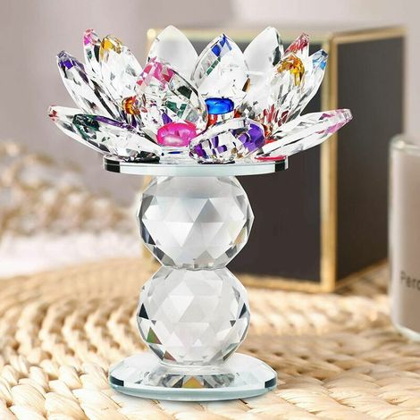 Lotus en Verre Bougeoir, Coloré Cristal Lampes Support Lotus Chandelier Bougie Plate-Forme, Chauffe-plat pour Décoration Intérieur Feng Shui pour Appui de Fenêtre, Noël, Mariage Fête, BLOW (1/5)