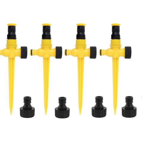 Arroseur Automatique - 360° Réglable 90° 180° - Portée 5 à 10 m - Système Irrigation Extérieur pour Pelouse Jardin Potager - Lot de 4 avec Raccords Rapides 3/4"