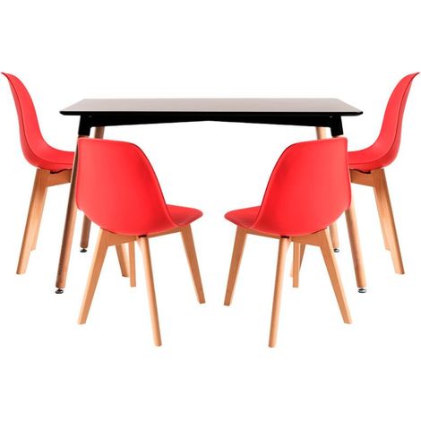 Conjuntos de mesa y sillas - Conjunto Mesa Tower Rectangular 120 x 80 cm Negra y Pack 4 Sillas Kelen - Rojo (1/5)