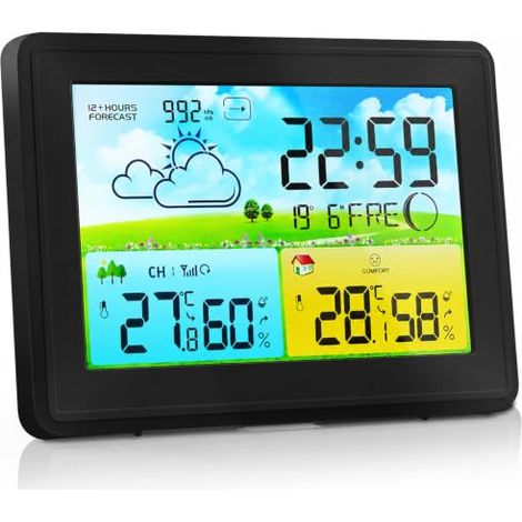 intérieur et extérieur Temperatur/Luftfeuchte, Funkwetterstation avec Wettervorhersage, Barometer et Mondphase, Digital (1/5)