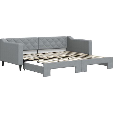 Lit simple  Lit adulte  Lit de jour avec lit gigogne gris clair 90x190 cm tissu