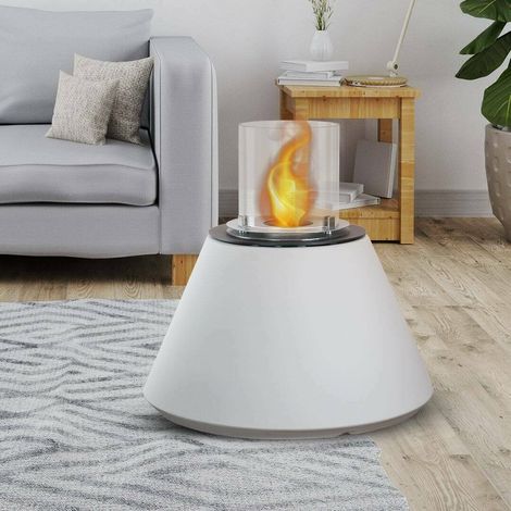 Dmora - Bioethanol-Kamin Dsentiment, Ökologischer Kamin, Rauchfreies Feuer, Heizung mit Ethanol, Made in Italy, 60x60 h56 cm, Weiß (1/3)